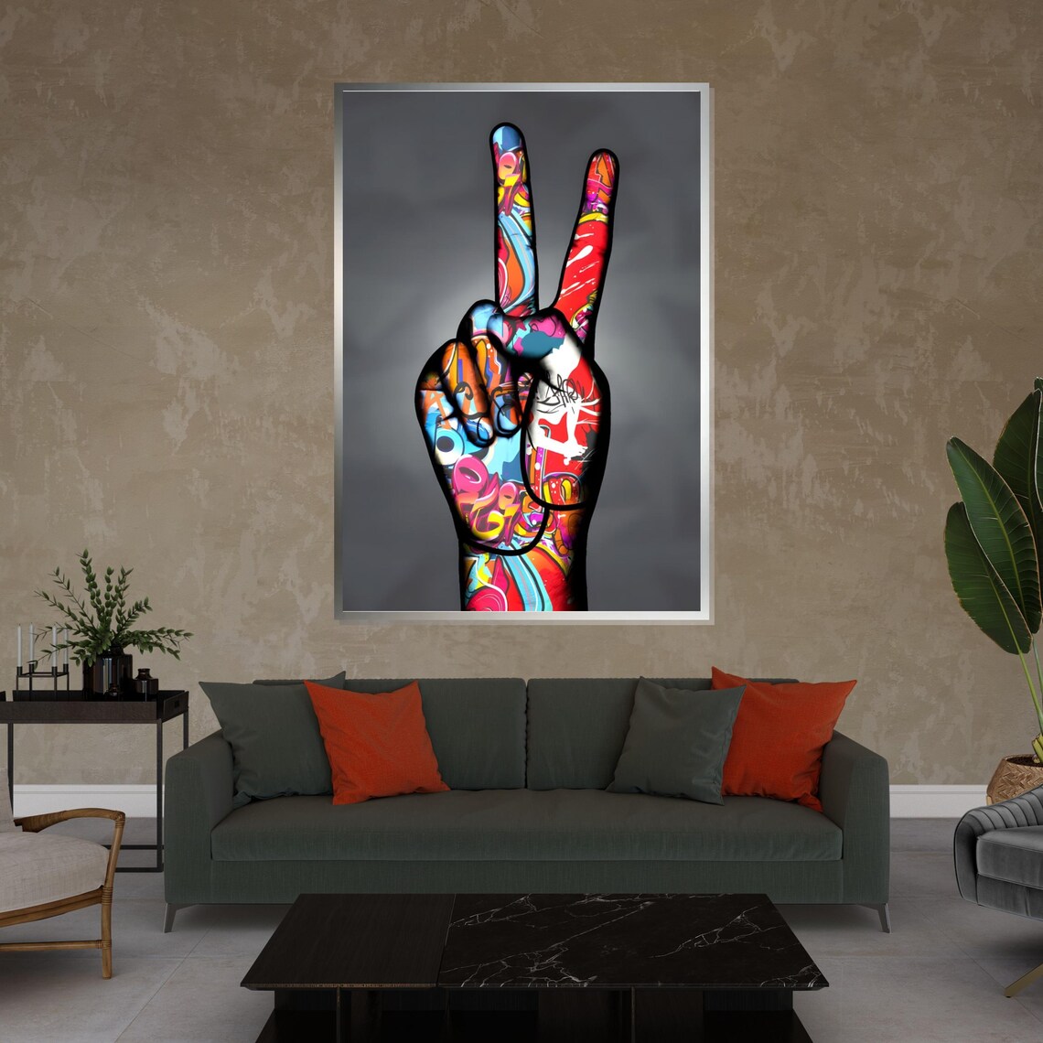 Peace Sign Hand Covered In Colorful Graffiti Urban Street Art Poster - Image 4