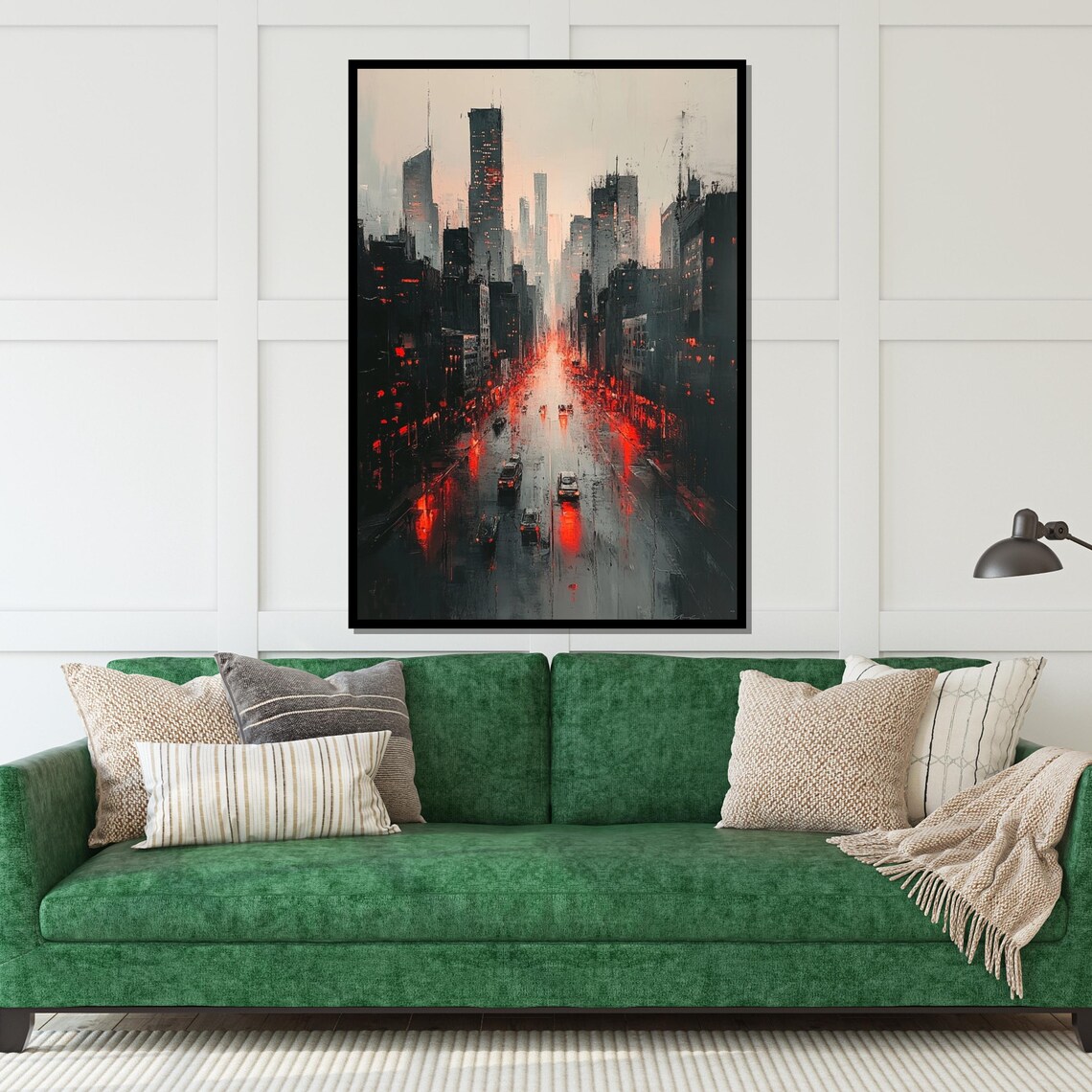 Moody Rainy City Street at Night With Red Lights Cityscape Poster - Image 5