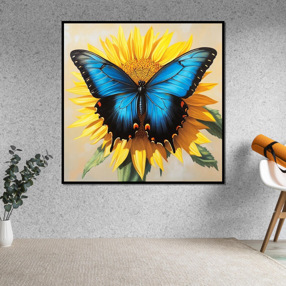 Blue Swallowtail Butterfly On Sunflower Nature Insect Art Poster - Image 5