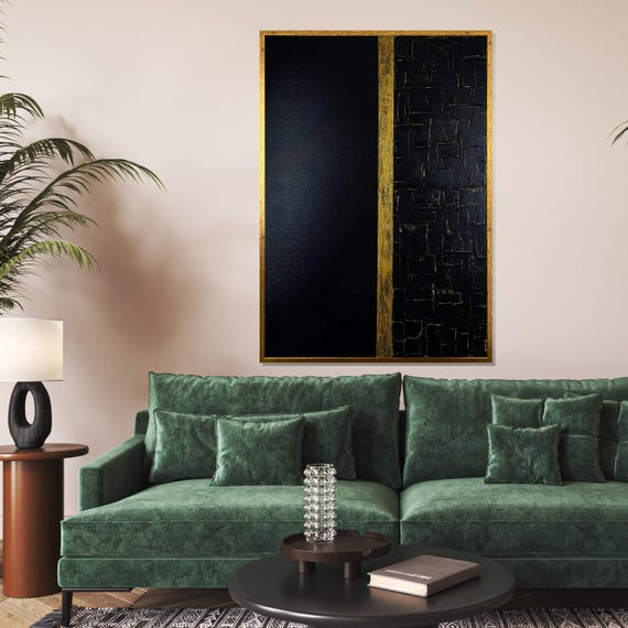 Abstract Textured Black And Gold Modern Wall Art Geometric Pattern Wall Print Design Ready To Hang Decoration