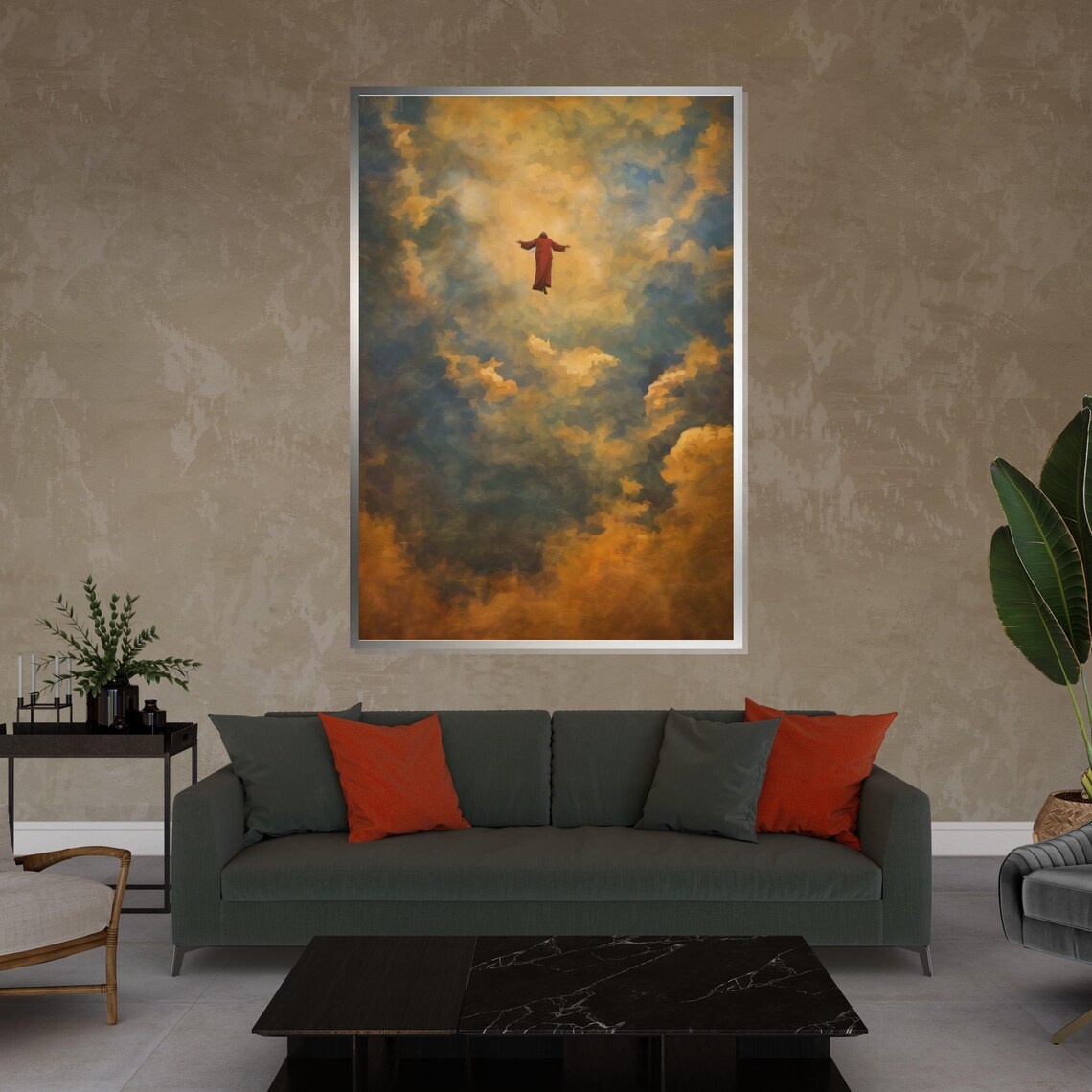 Heavenly Ascension Of Jesus Golden Clouds Divine Christian Wall Art - Image 4
