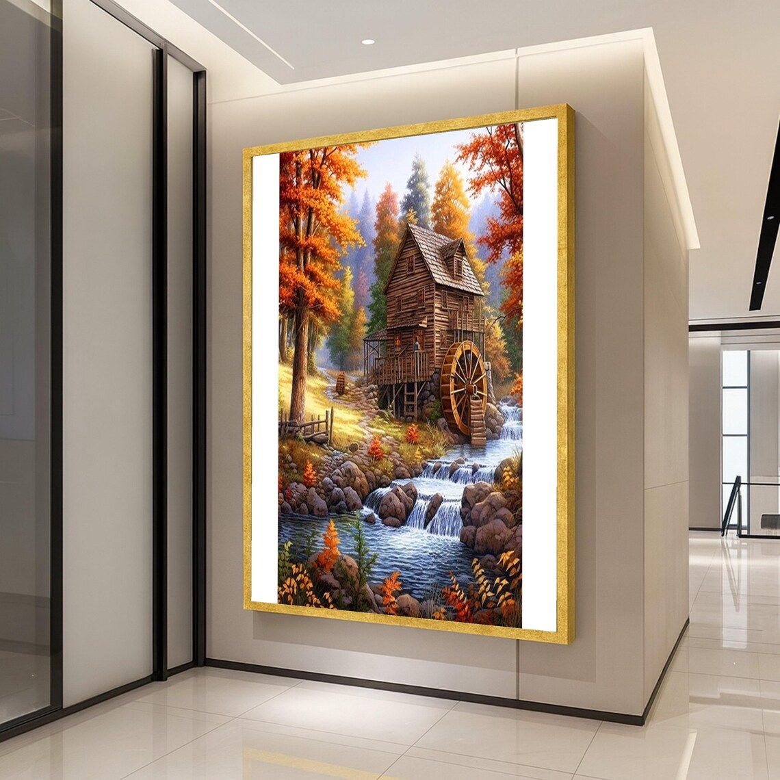 Rustic Autumn Watermill, Country Wall Art Print