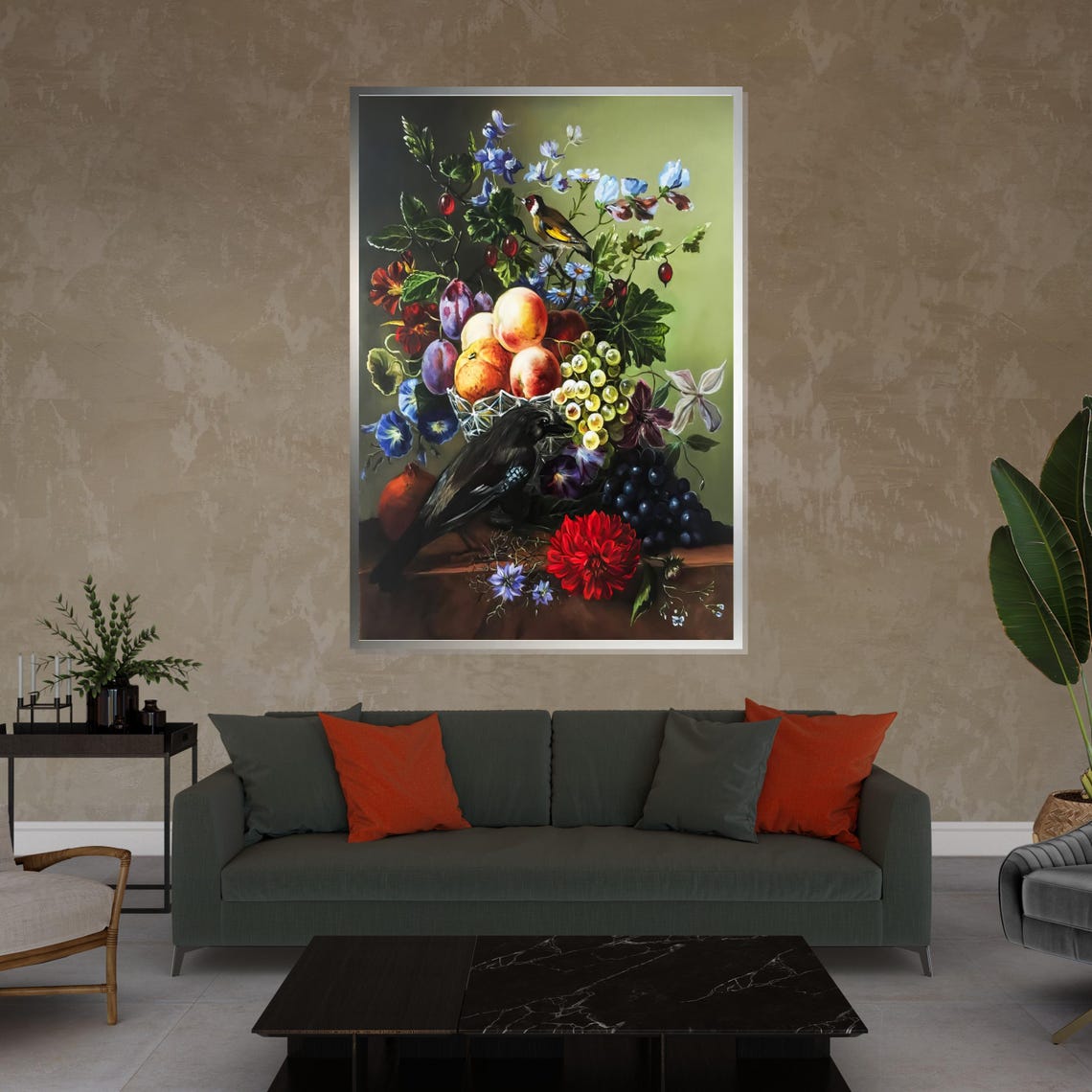 Fruit And Flower Still Life With Birds Classic Dutch Style Wall Art - Image 4