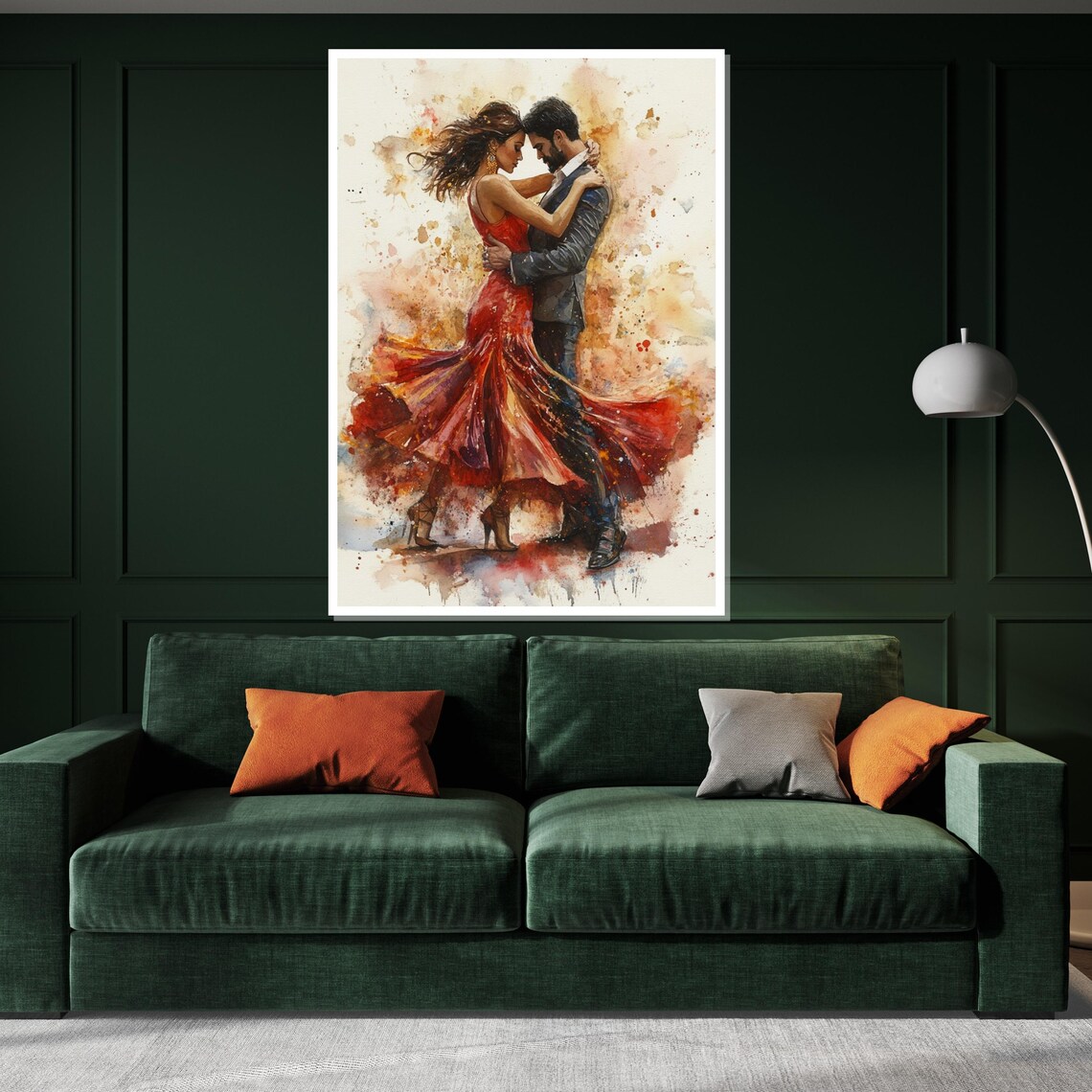 Tango Couple Red Dress Embrace Romantic Watercolor Dance Poster - Image 3
