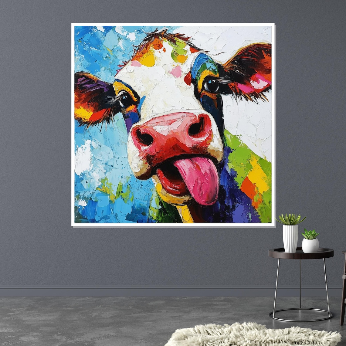 Colorful Cow Art, Whimsical Farm Animal Print - Image 3
