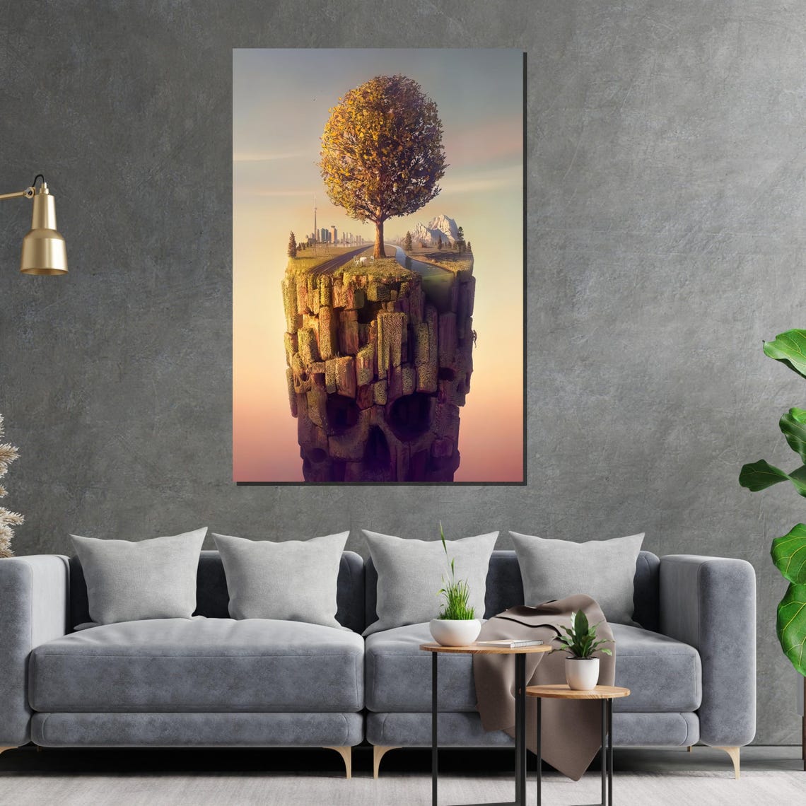 Floating Skull Island With Tree Sunset Road Surreal Landscape Poster - Image 2