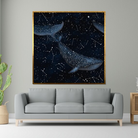 Celestial Whale Canvas Starry Night Art Constellation Wall Print Space Ocean Poster Design Ready To Hang