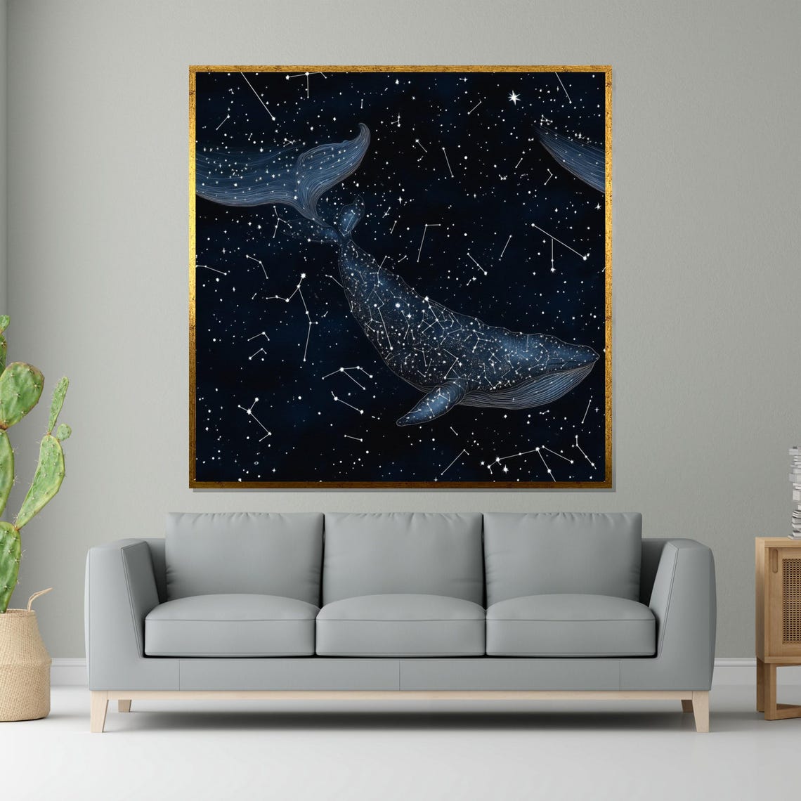 Whale Constellation Starry Night Navy Ocean Animal Art Poster