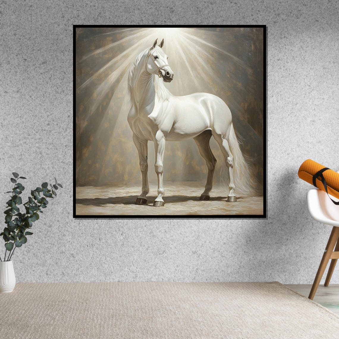 White Horse In Dramatic Spotlight Equine Portrait Art Poster - Image 5