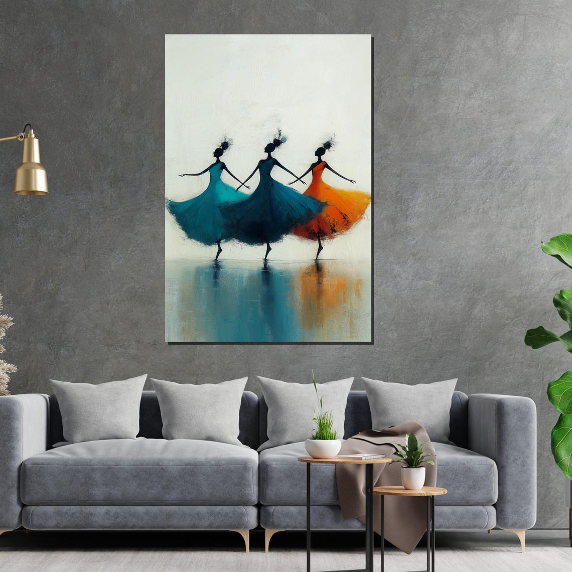 Ballet Dancer Trio Graceful Silhouette Teal Orange Dance Poster - Image 2