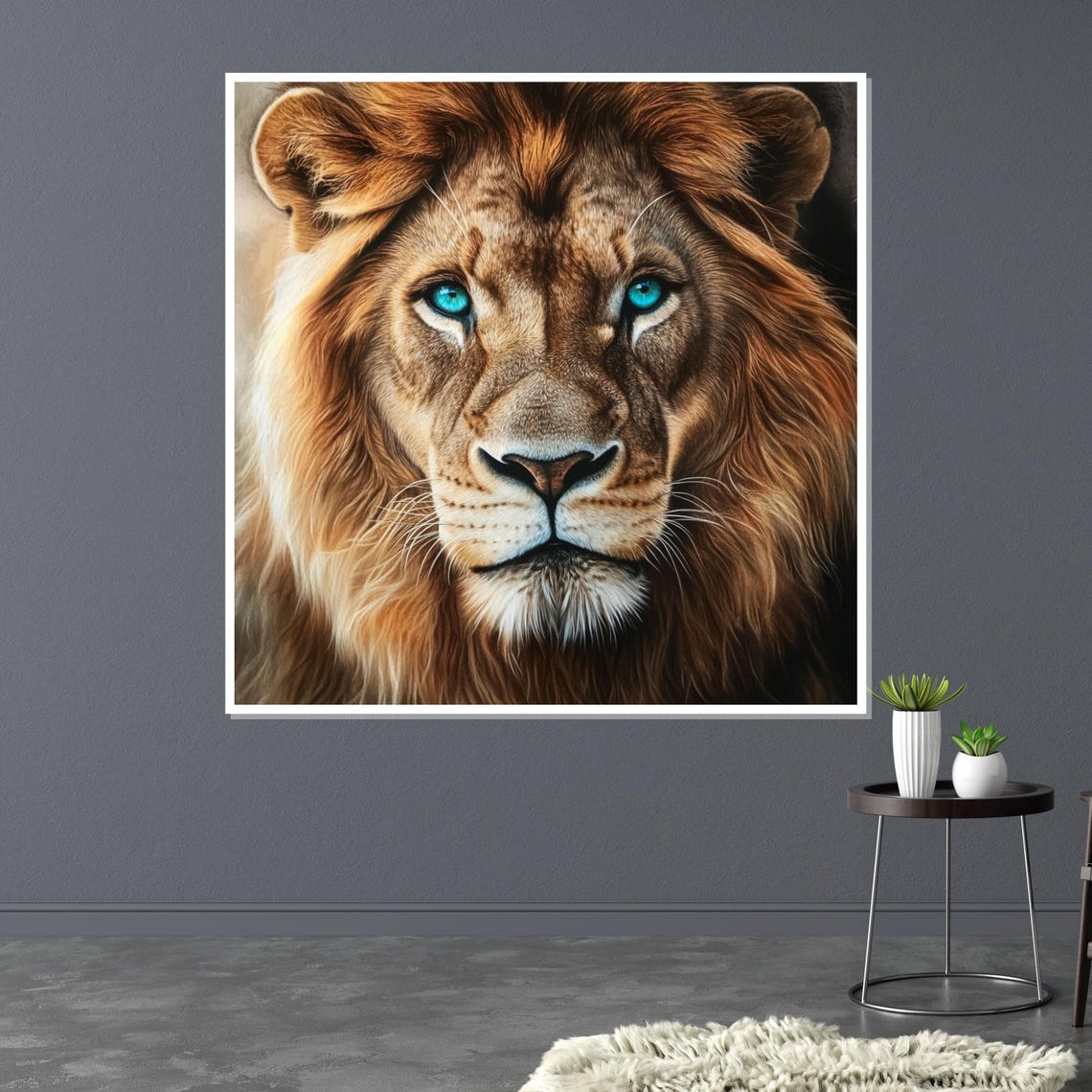 Lion Face With Piercing Blue Eyes Majestic Wildlife Portrait Poster - Image 3