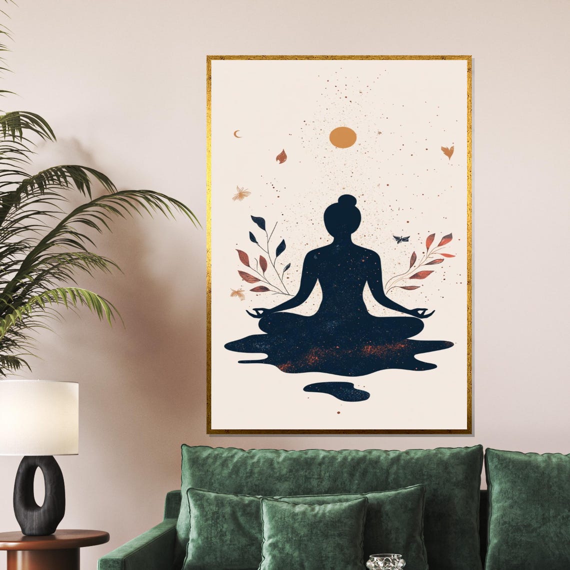 Zen Meditating Woman Botanical Minimalist Serene Boho Yoga Poster