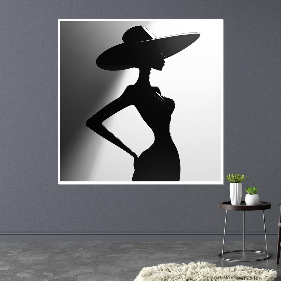 Elegant Black Silhouette Lady In Wide Brim Hat Dramatic Style Poster - Image 3