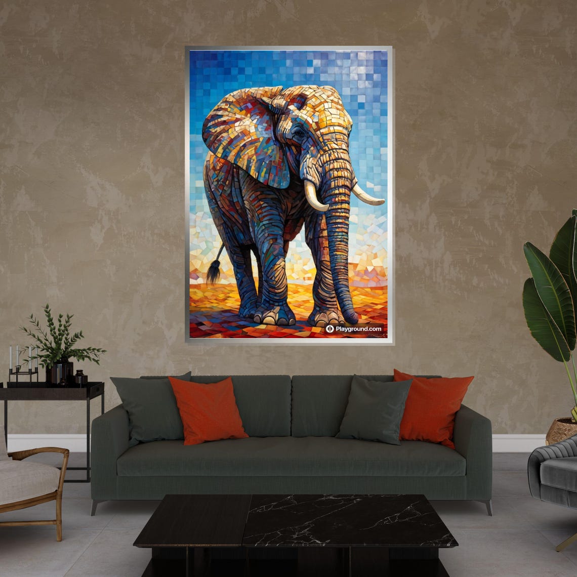 Majestic Mosaic Elephant Walking Bold Colorful Wildlife Art Poster - Image 4