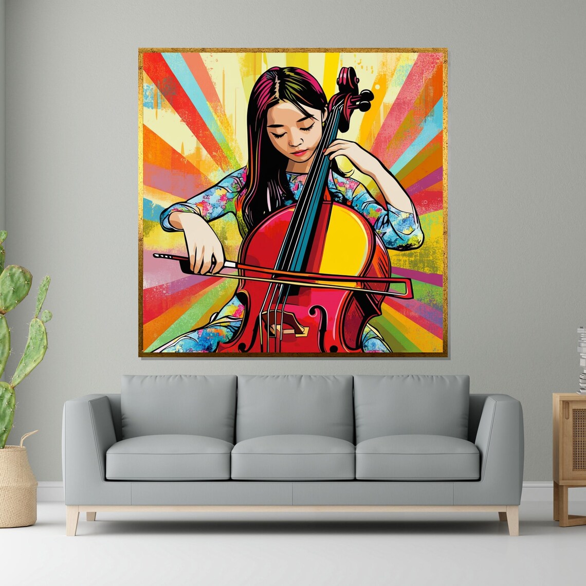 Girl Playing Cello Rainbow Sunbeam Colorful Pop Art Music Poster