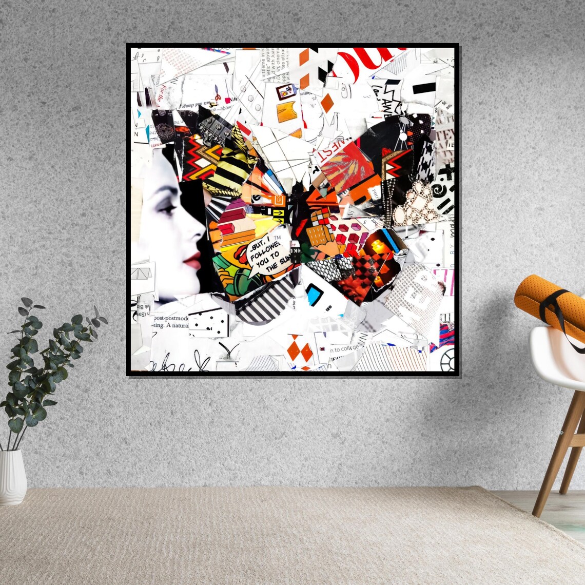 Woman Profile Butterfly Collage Magazine Clipping Art Poster - Image 5