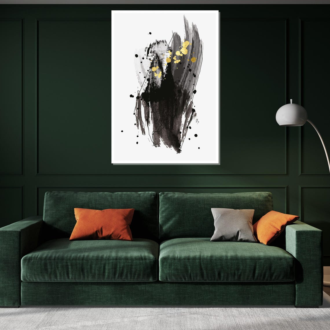 Black Ink Splash Gold Accents Dynamic Modern Abstract Poster - Image 2