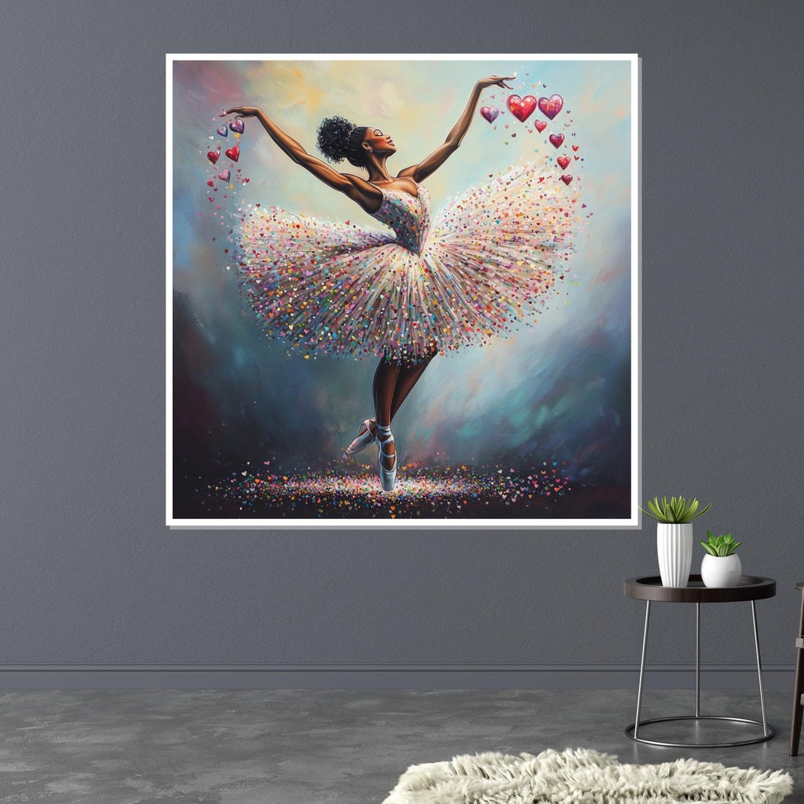 Whimsical Ballerina with Heart Confetti Tutu Joyful Dance Poster - Image 3