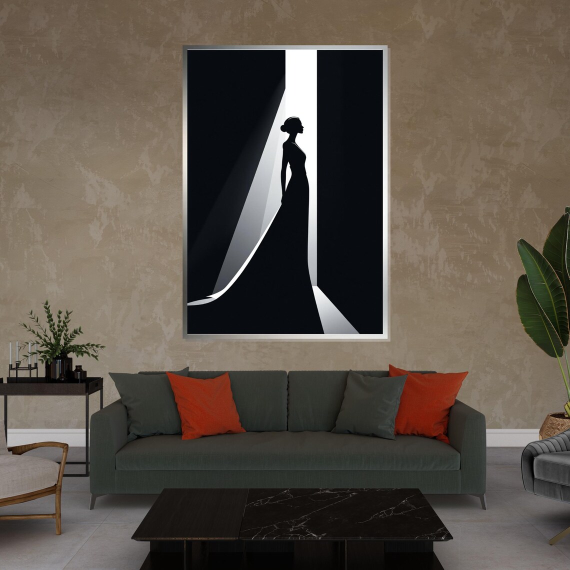 Graceful Silhouette Woman In Gown Standing In Doorway Of Light Poster - Image 3