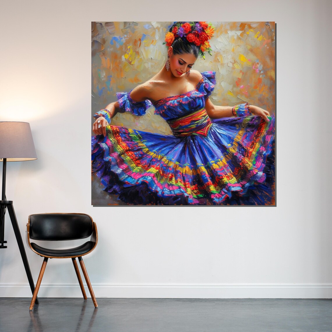 Mexican Folk Dancer in Colorful Dress with Floral Headdress Poster - Image 2