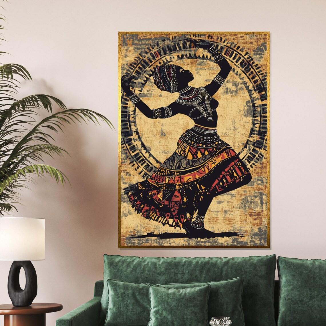 Tribal Dancer Silhouette Golden Textured Ethnic Motion Art Poster