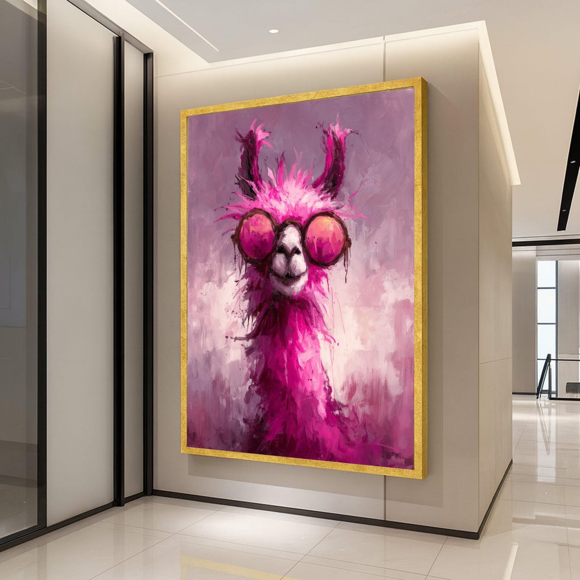 Pink Llama Abstract Animal Art Print