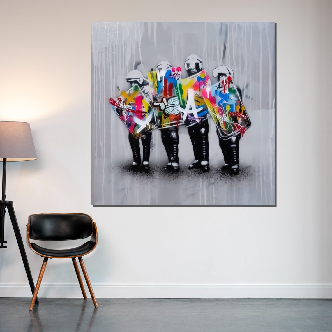 Riot Police Graffiti Shields Monochrome Street Art Pop Poster - Image 2
