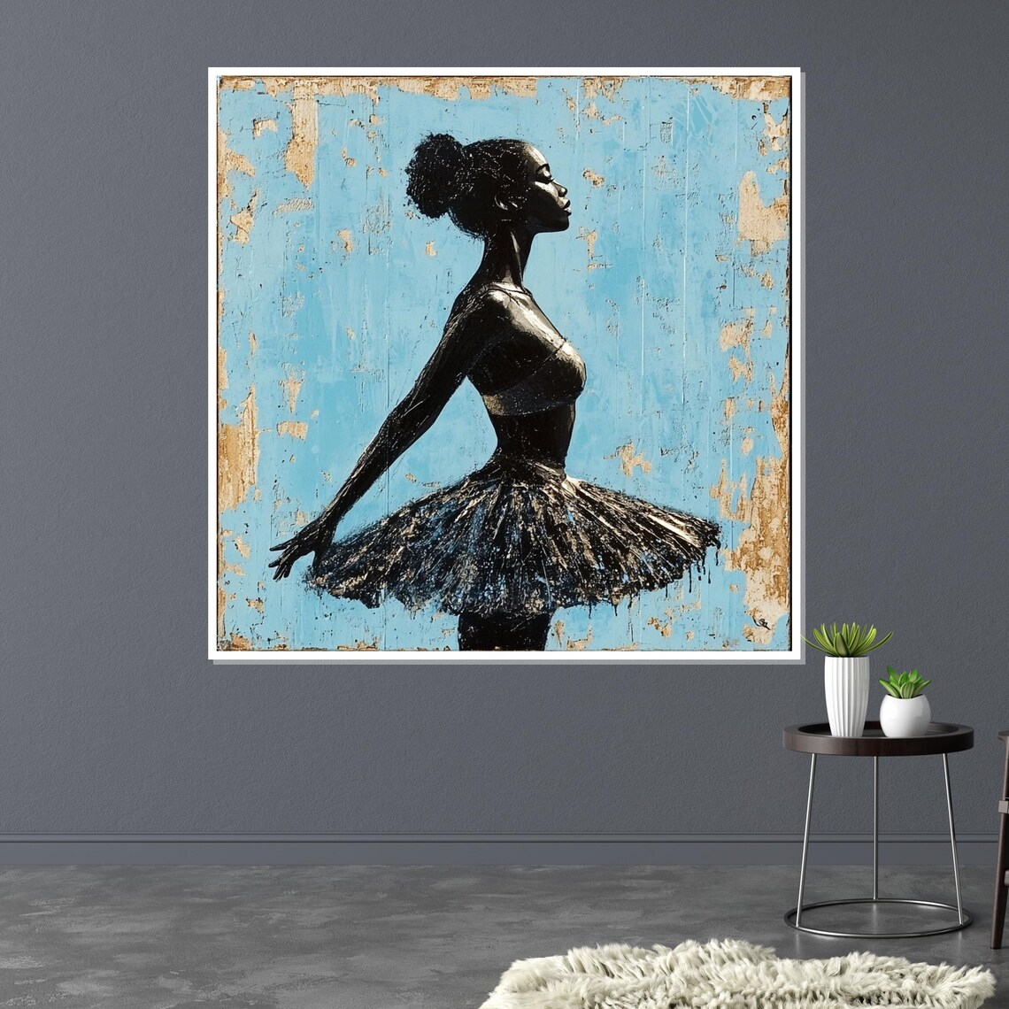 Ballerina Silhouette Black Tutu Distressed Turquoise Dancer Poster - Image 3