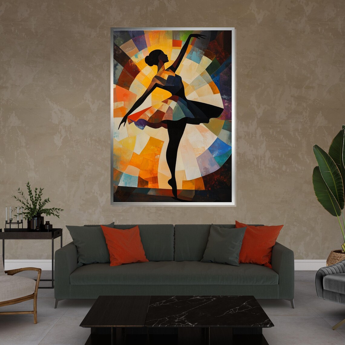 Ballerina Silhouette Mosaic Stained Glass Colorful Dance Poster - Image 4