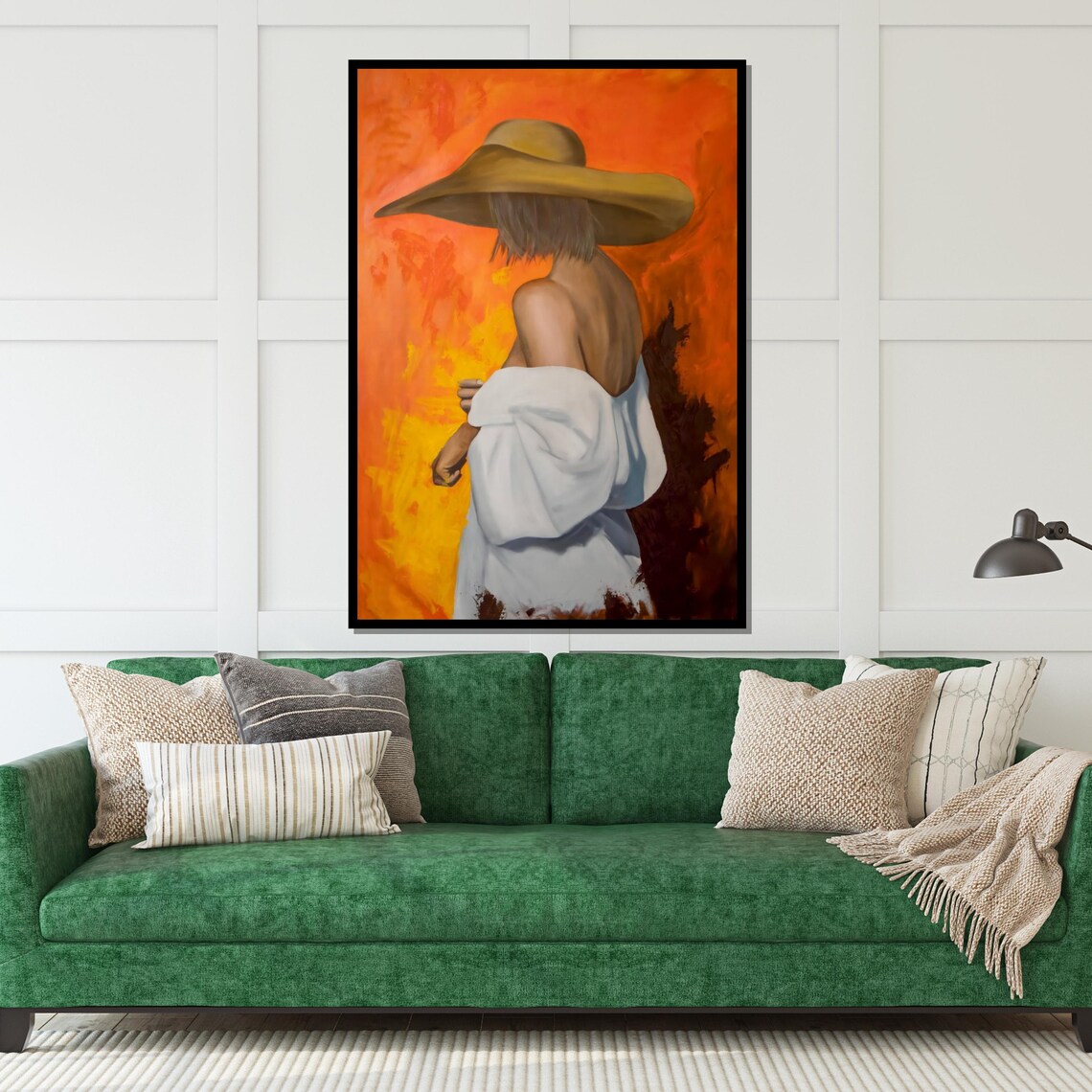 Woman In Wide Brim Hat Fiery Orange Abstract Painting Style Poster - Image 4
