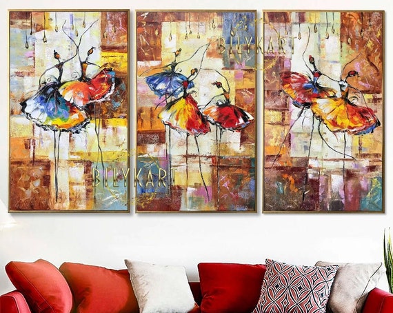 Abstract Ballerina Paintings On Ballet Room Decor Triptych Wall Art Ballet Paintings Dancing Ballerina Framed Art Dancers Painting