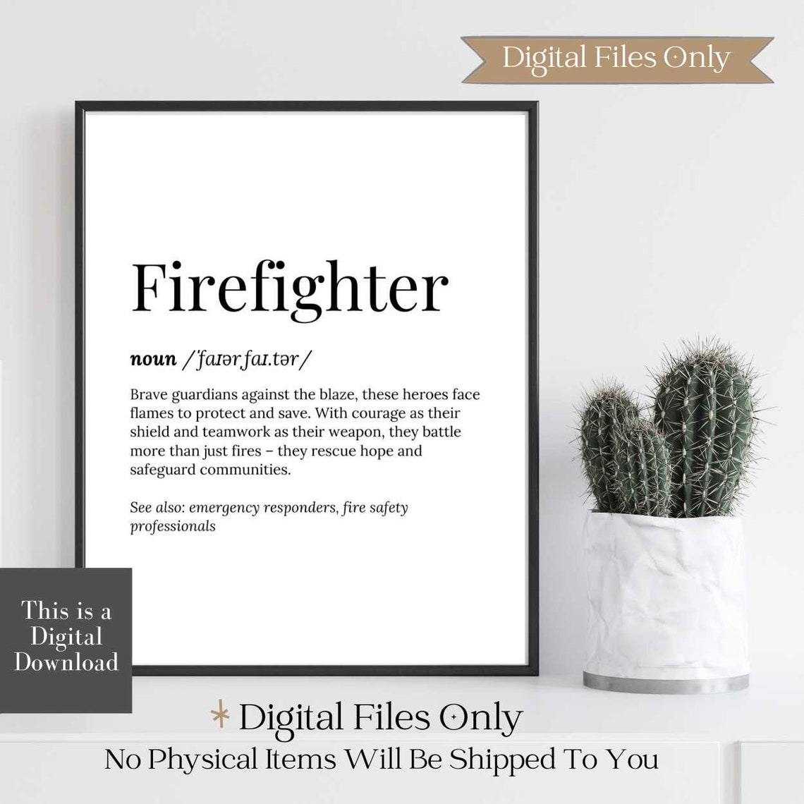Firefighter Definition Dictionary Typography Style Gift Poster - Image 2