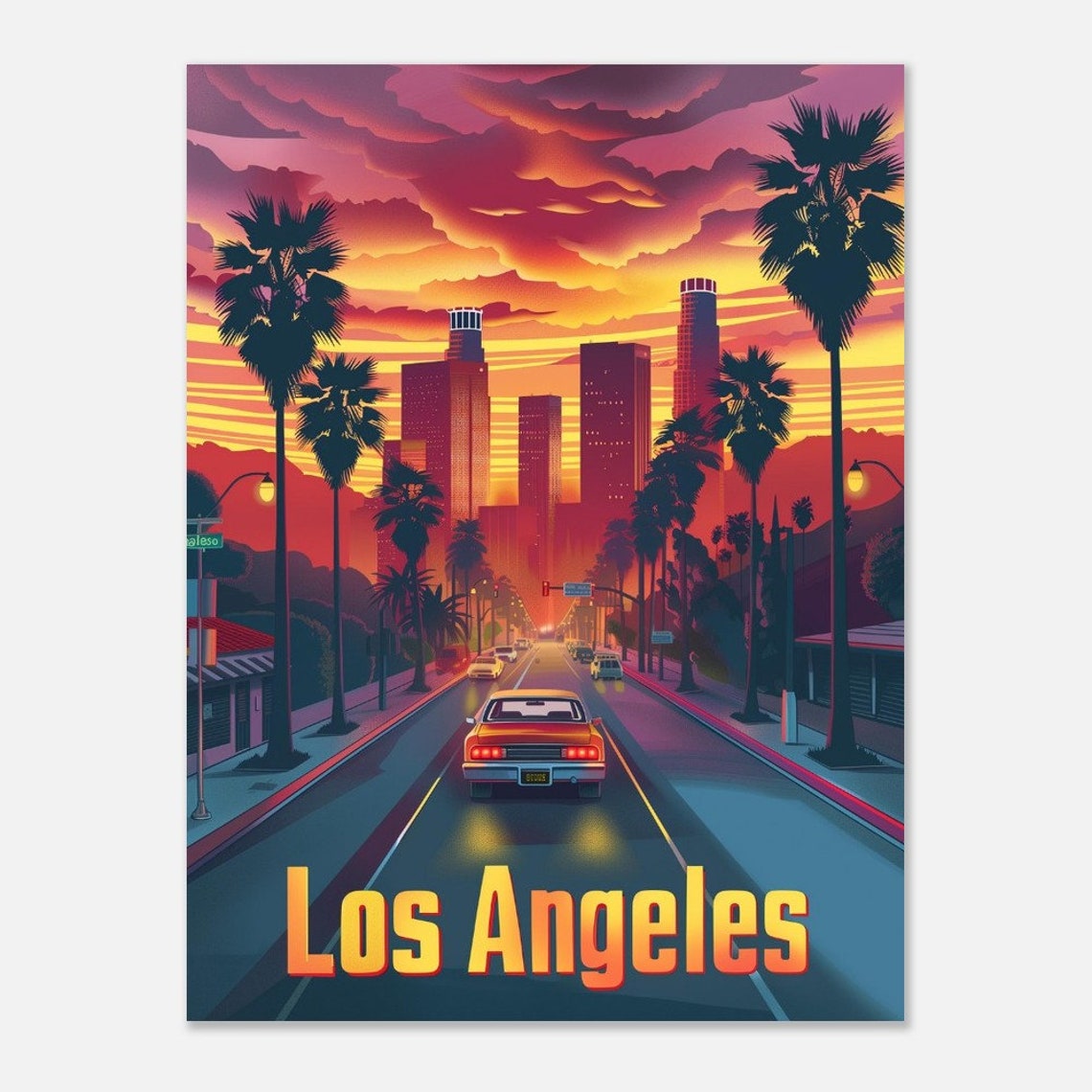 Los Angeles Sunset Palms Boulevard Retro California Poster Art - Image 2