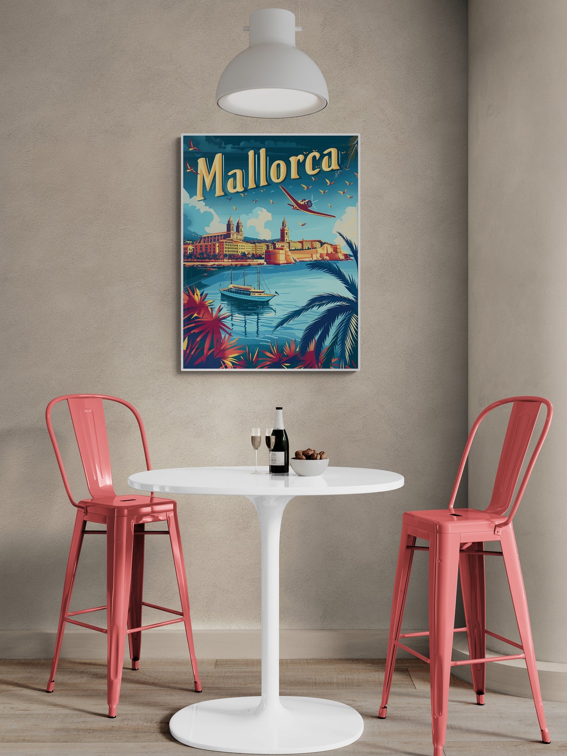 Mallorca Retro Vintage Cathedral Harbor Seaplane Spain Travel Poster - Image 5