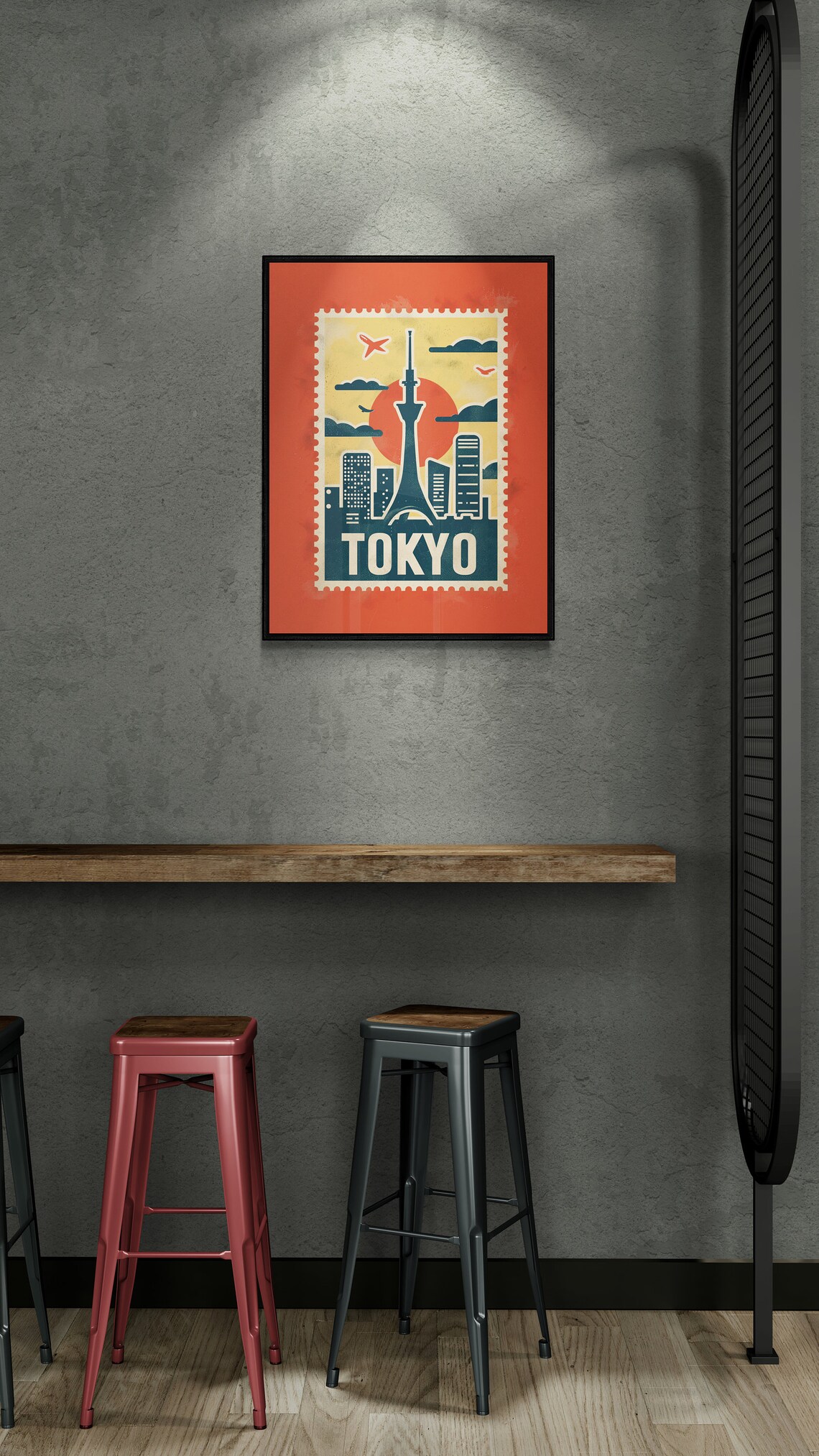 Tokyo Japan City Skyline Sunset Retro Postage Stamp Travel Poster - Image 4
