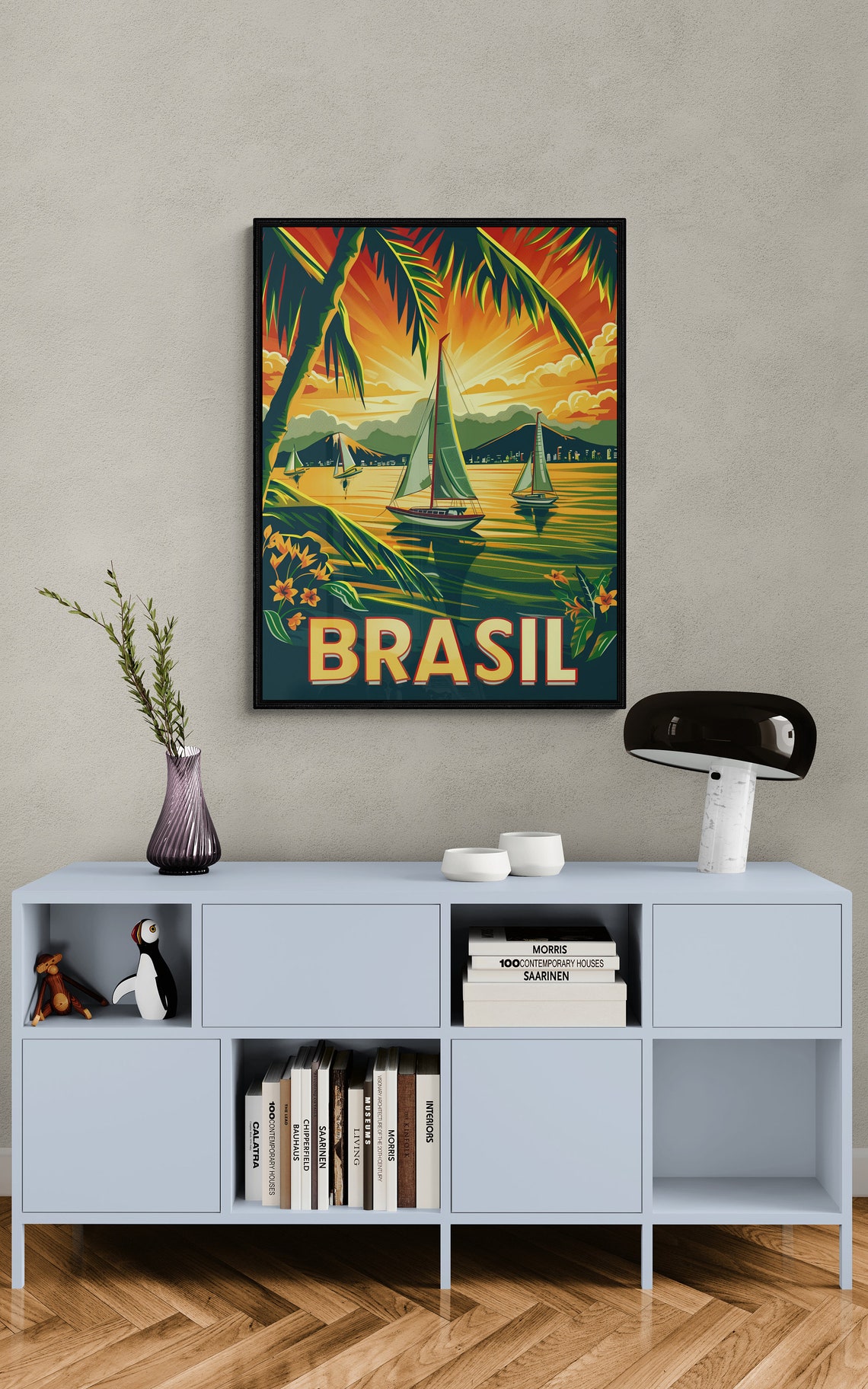 Brasil Tropical Sunset Sailboats and Palm Trees Vintage Travel Poster - Image 3