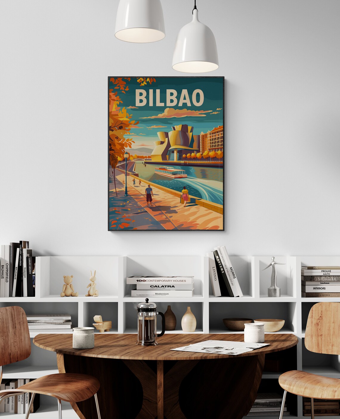 Bilbao Guggenheim Museum Riverside Autumn Day Vintage Travel Poster - Image 5