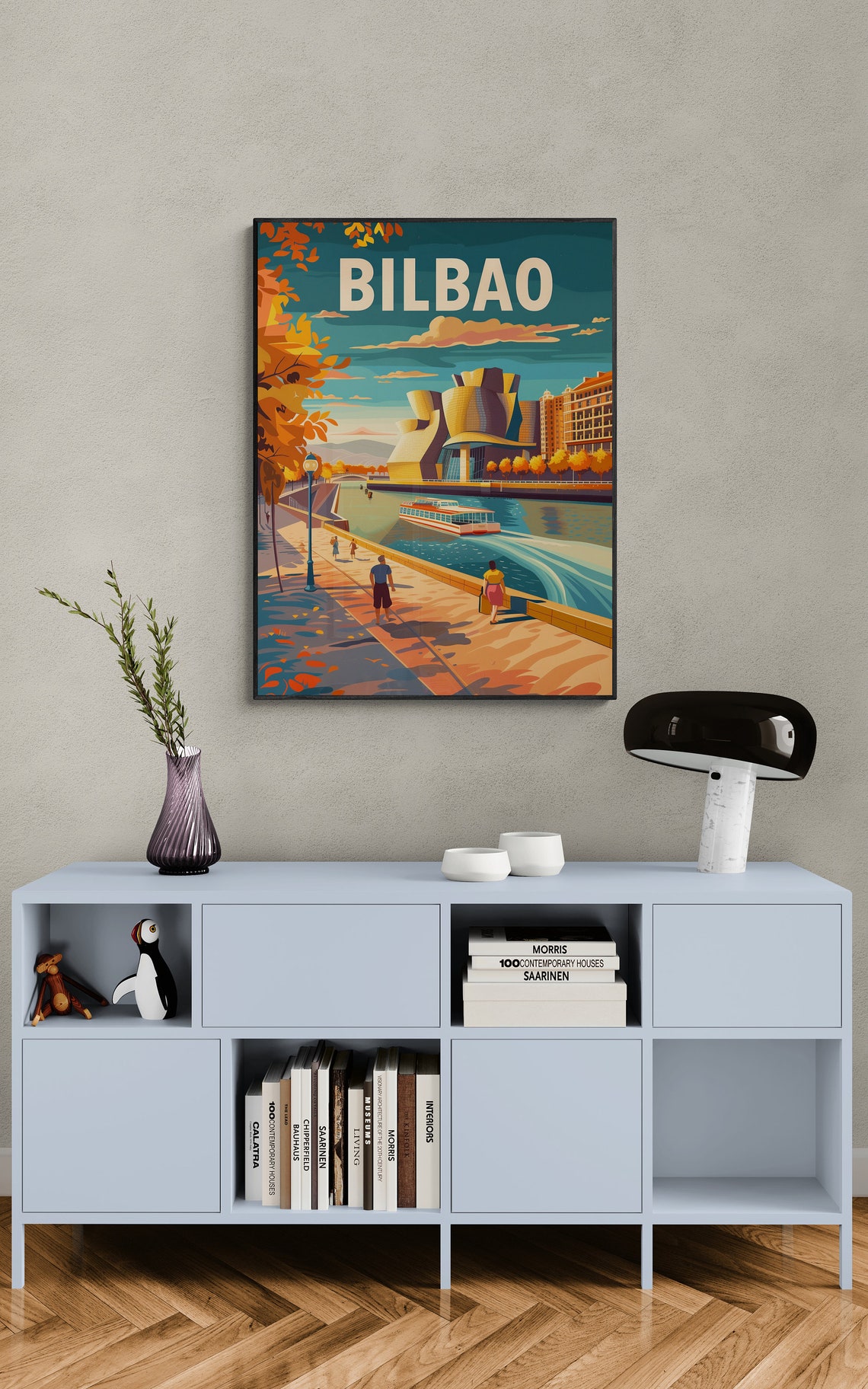 Bilbao Guggenheim Museum Riverside Autumn Day Vintage Travel Poster - Image 4