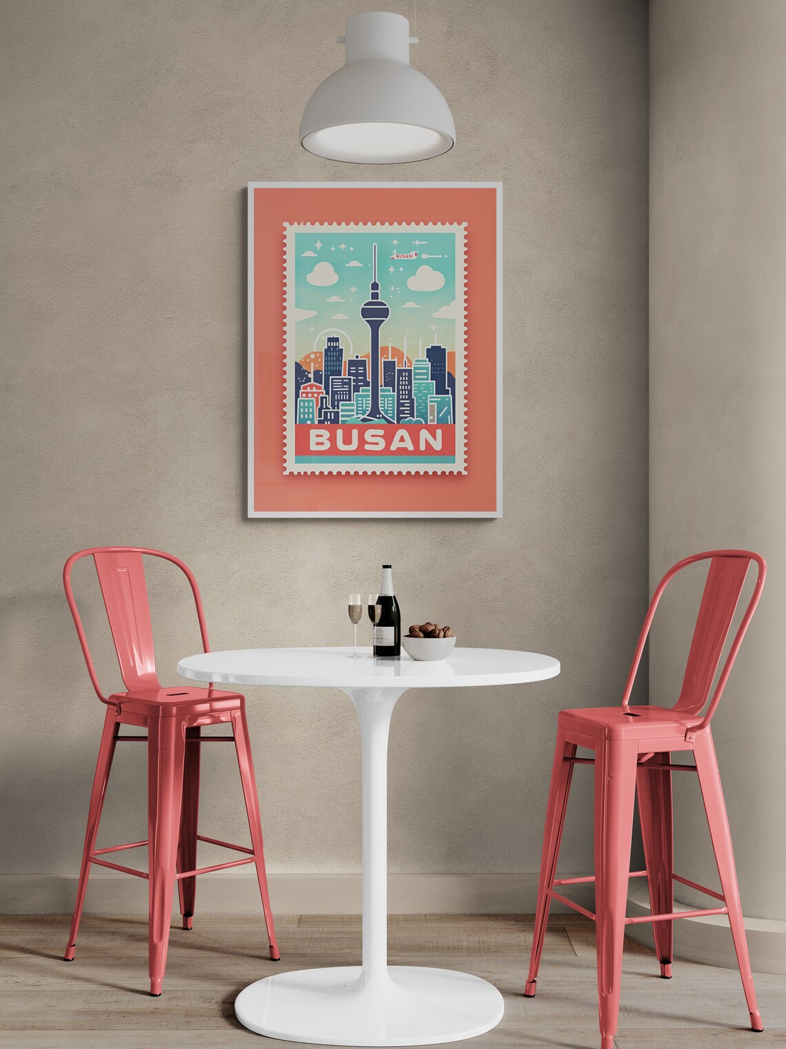 Busan South Korea Tower Skyline Retro Stamp Travel Art Poster - Image 3