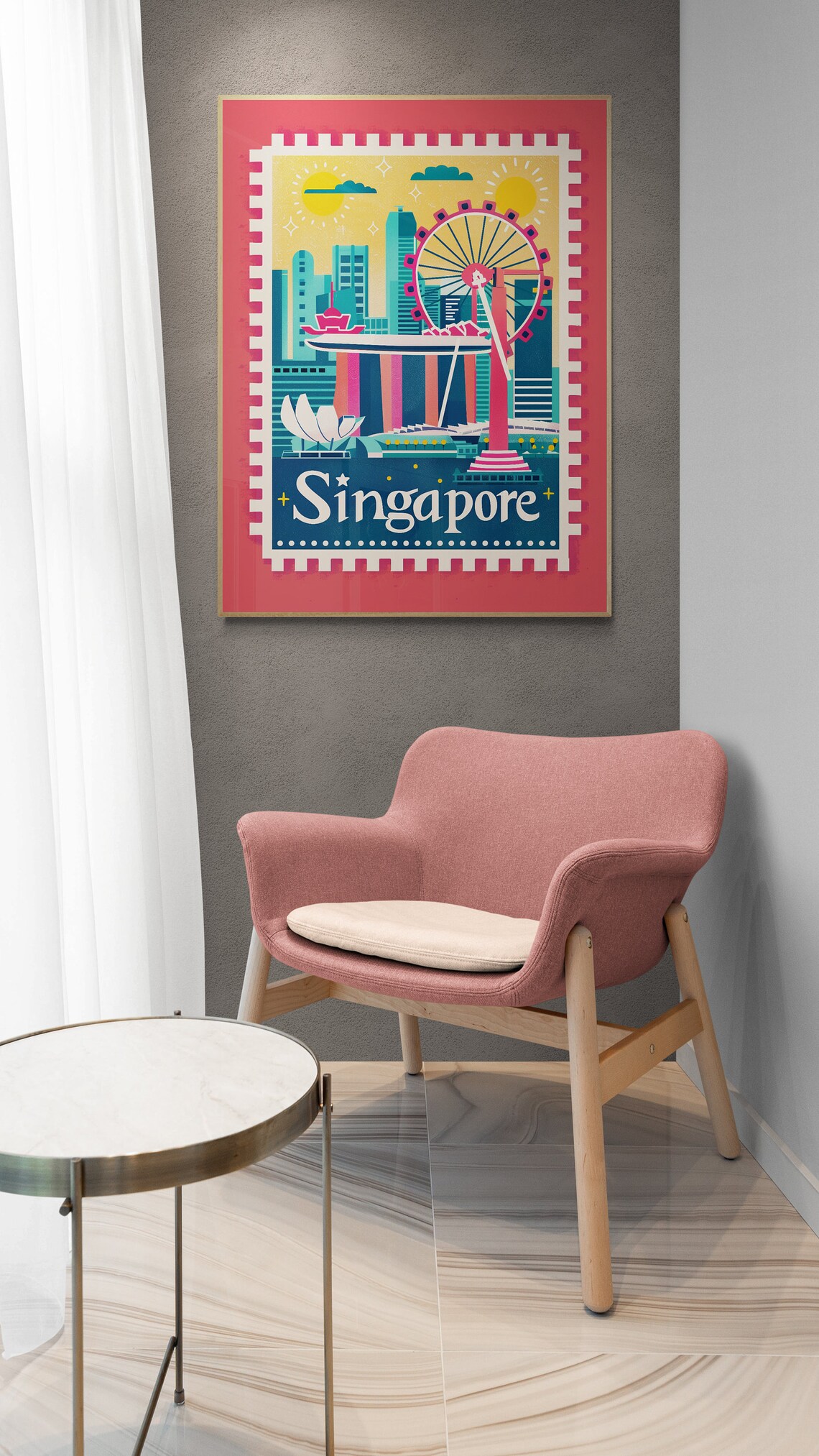 Singapore Marina Bay Skyline Vintage Postage Stamp Travel Poster - Image 3
