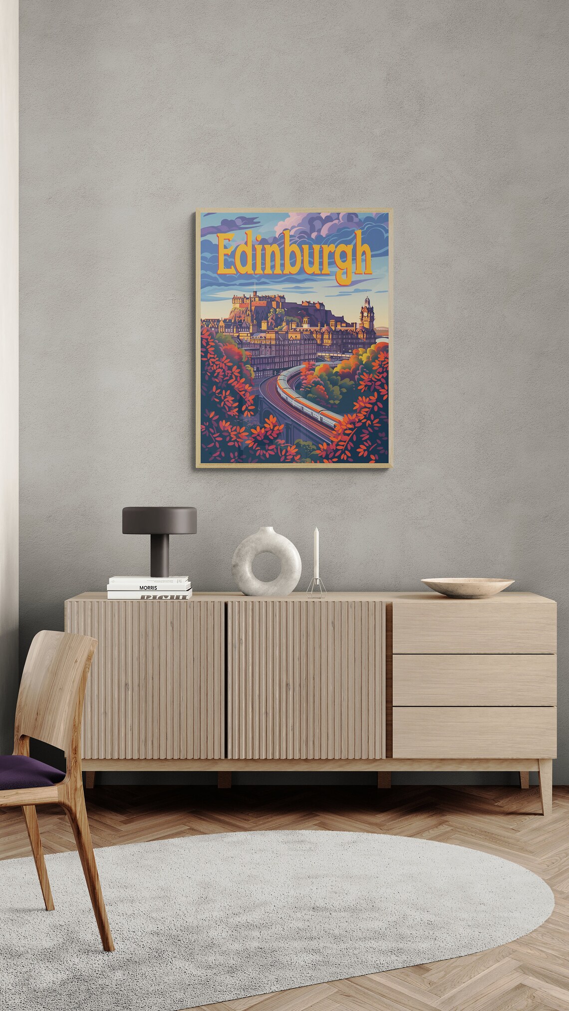 Edinburgh Castle Autumn Train Viaduct Vintage Scotland Poster - Image 3