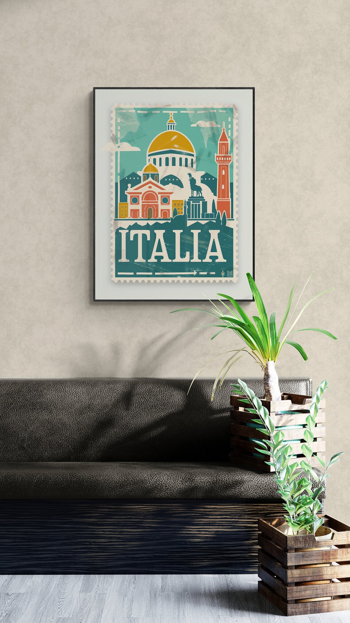 Italy Landmarks Collage Italia Vintage Stamp Teal Travel Poster - Image 3