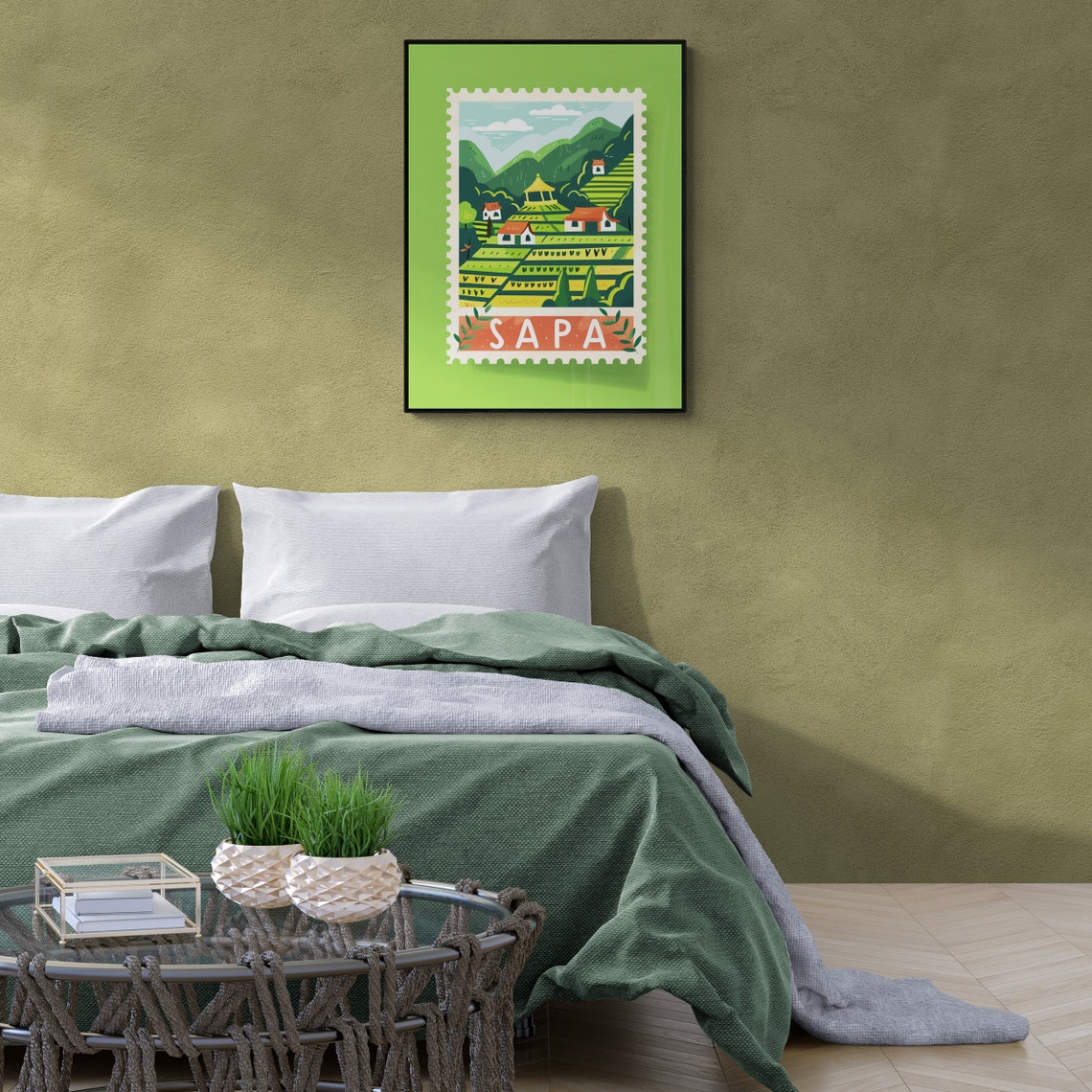 Sapa Vietnam Terraced Rice Fields Postage Stamp Style Travel Poster - Image 5