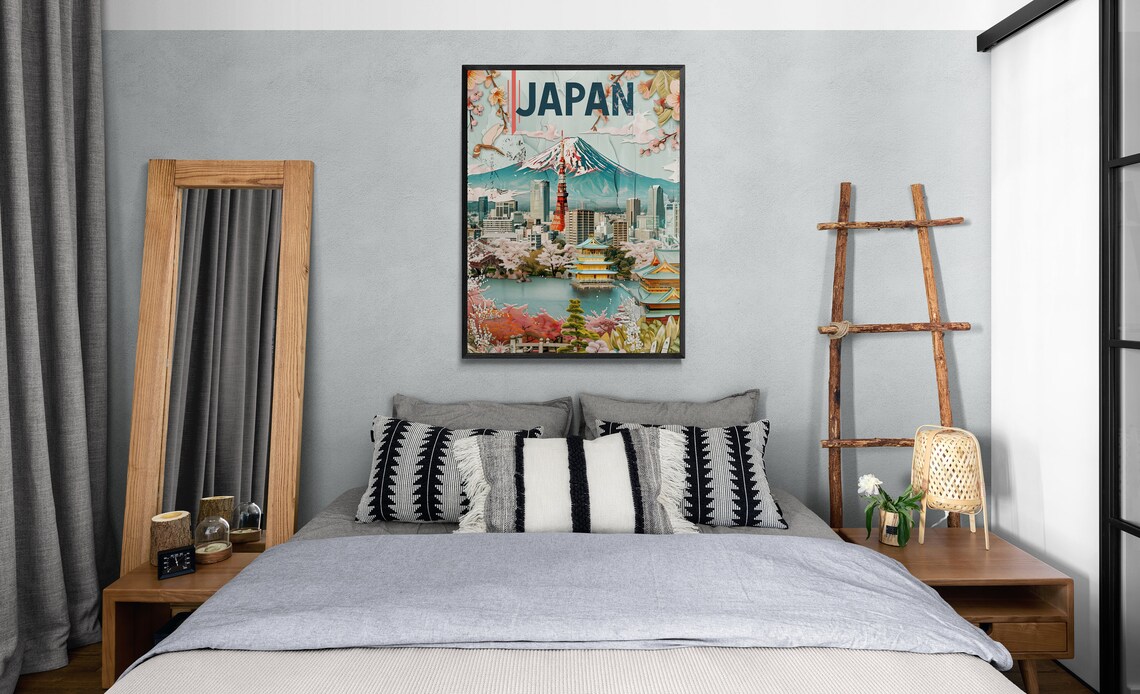 Japan Mount Fuji Tokyo Tower Cherry Blossom Collage Travel Poster - Image 3