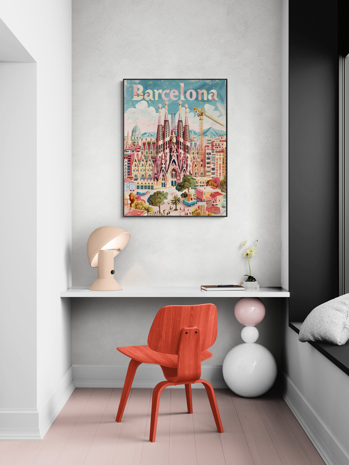 Barcelona Sagrada Familia Cathedral Pastel Vintage Spain Travel Poster - Image 4