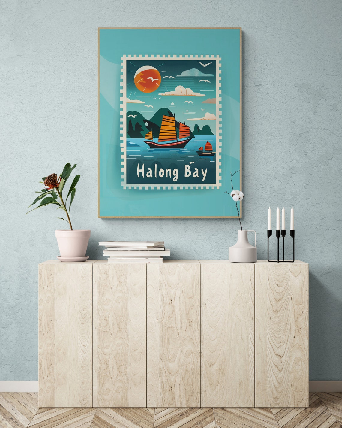 Halong Bay Vietnam Junk Boats Limestone Karsts Stamp Travel Poster - Image 3