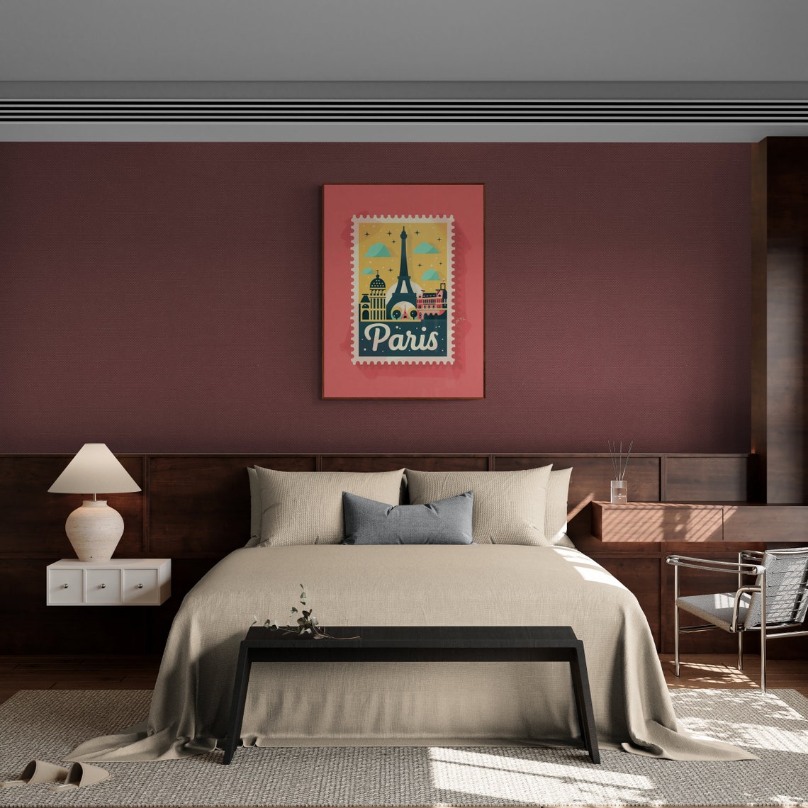 Paris Eiffel Tower Starry Night Postage Stamp Style Travel Poster - Image 4