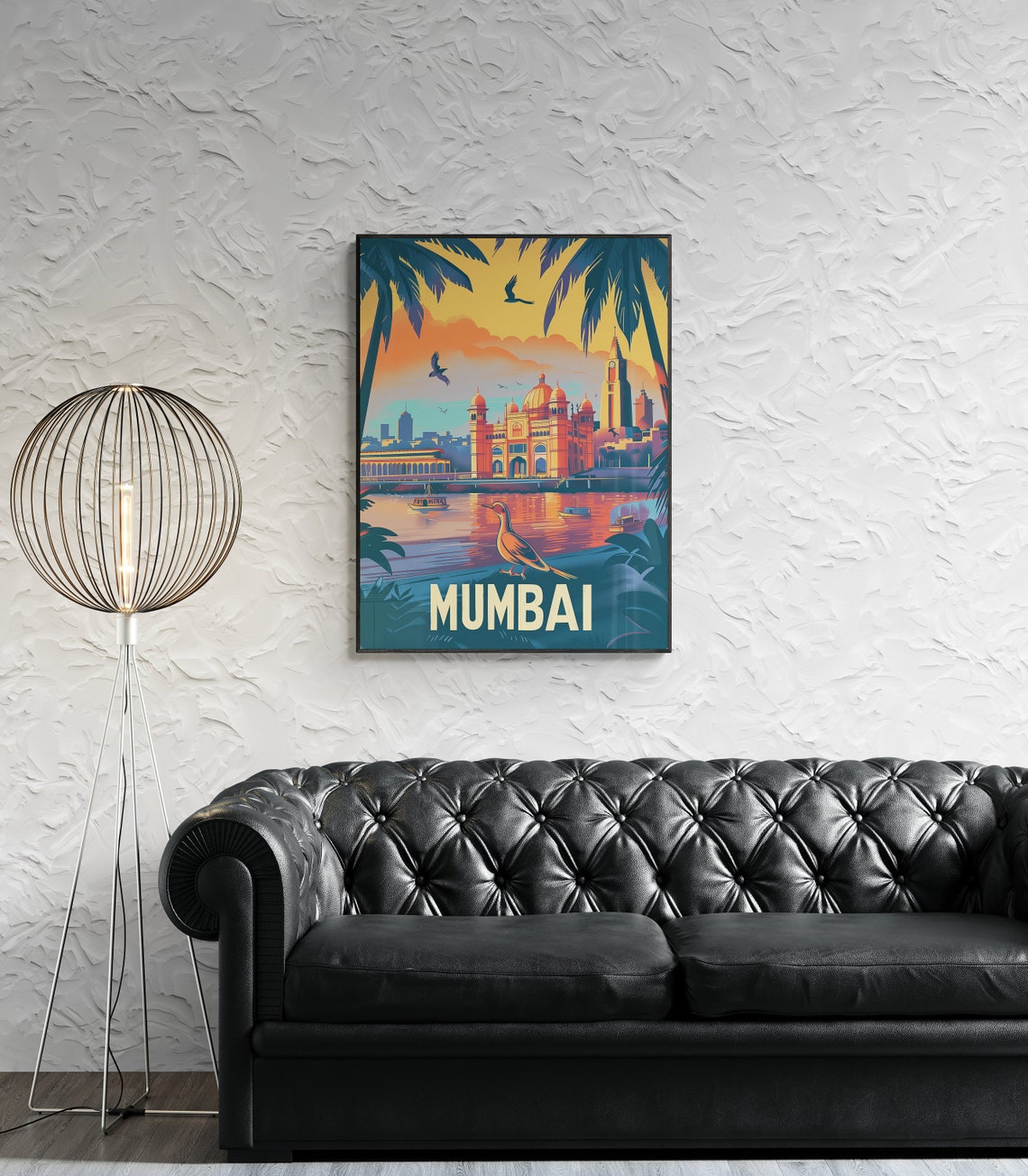 Mumbai Waterfront Palace Bird Sunset Retro India Travel Poster - Image 4