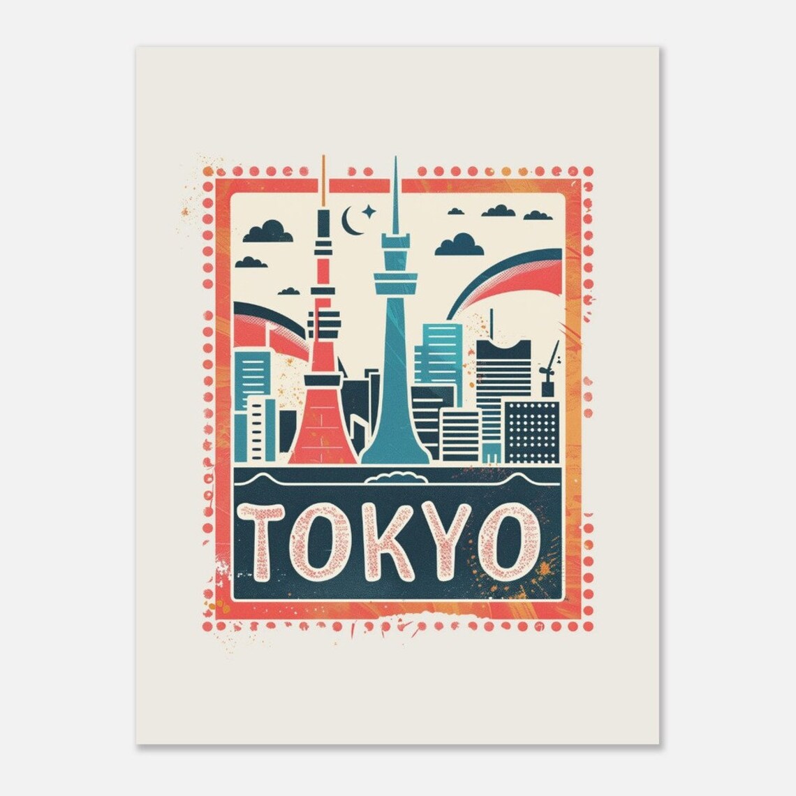 Tokyo Japan Towers Skyline Night Vintage Style Travel Poster - Image 2