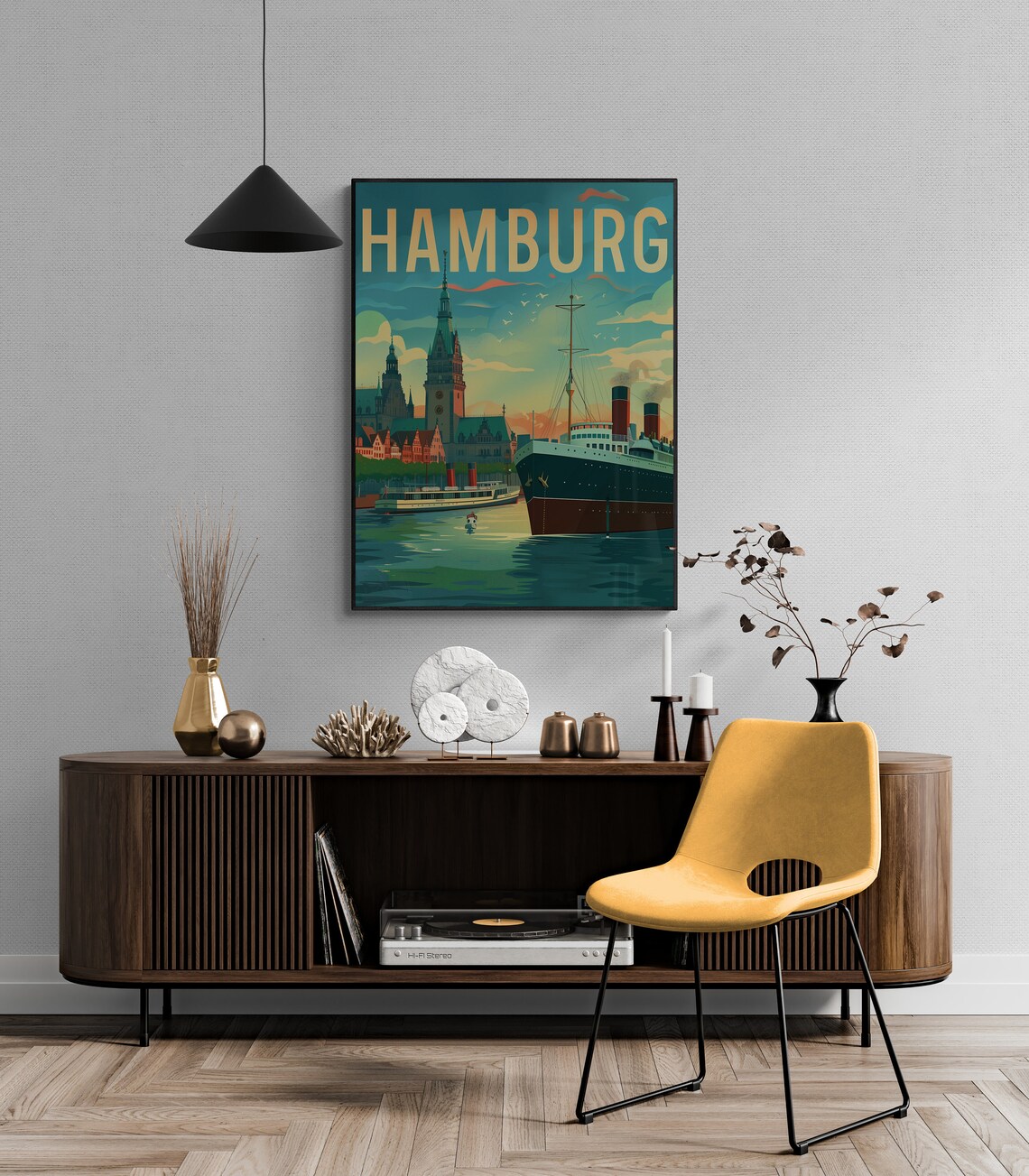 Hamburg Harbor Grand Ocean Liner Vintage Ships Travel Poster - Image 2